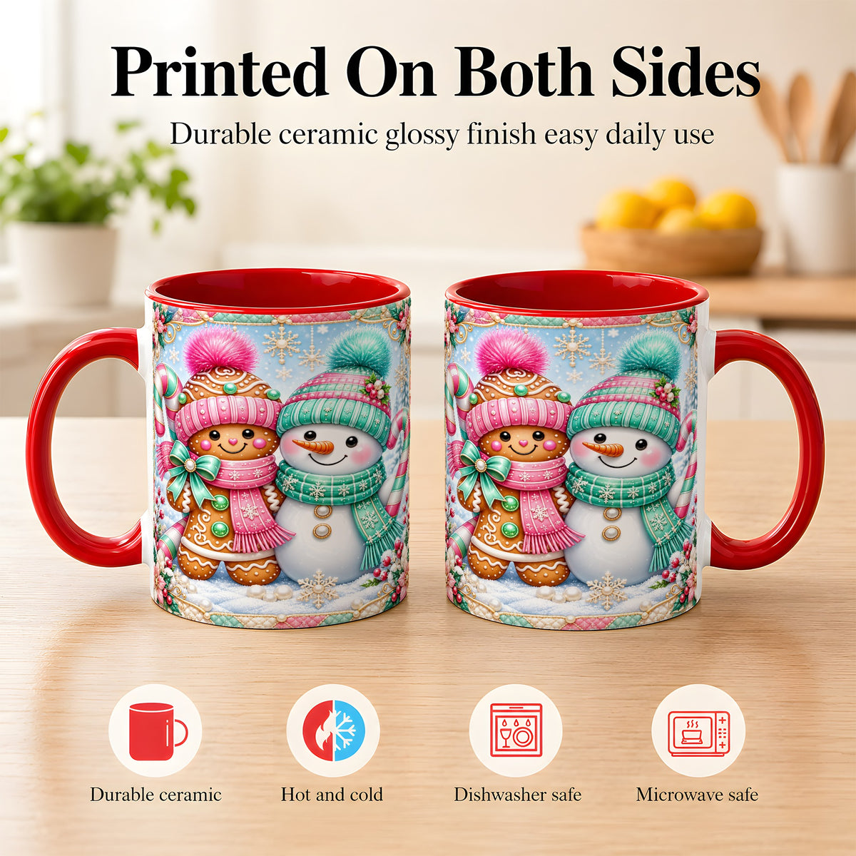 #pl[11oz|Red] Gingerbread Snowman Coffee Mug, Pastel Winter Mug, Ceramic Cup