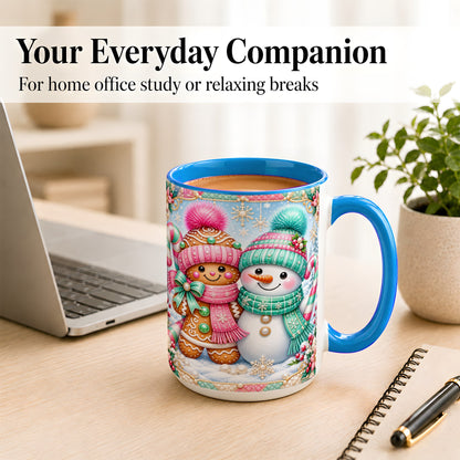 #pl[15oz|Blue] Gingerbread Snowman Coffee Mug, Pastel Winter Mug, Ceramic Cup