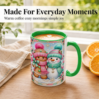 #pl[15oz|Green] Gingerbread Snowman Coffee Mug, Pastel Winter Mug, Ceramic Cup