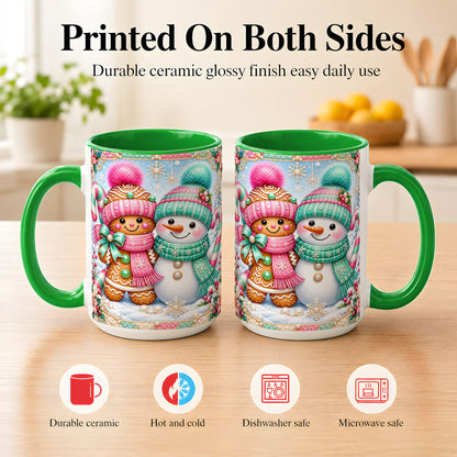#pl[15oz|Green] Gingerbread Snowman Coffee Mug, Pastel Winter Mug, Ceramic Cup