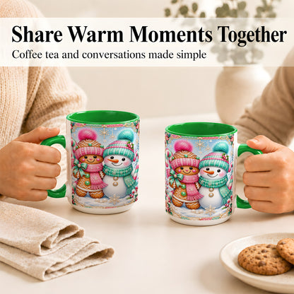 #pl[15oz|Green] Gingerbread Snowman Coffee Mug, Pastel Winter Mug, Ceramic Cup