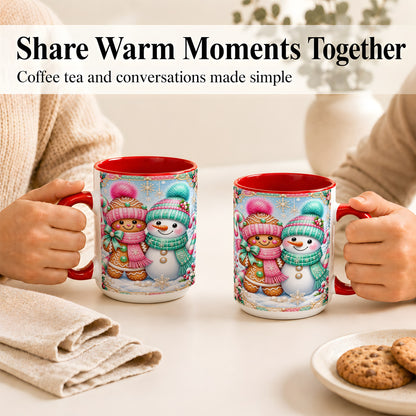 #pl[15oz|Red] Gingerbread Snowman Coffee Mug, Pastel Winter Mug, Ceramic Cup