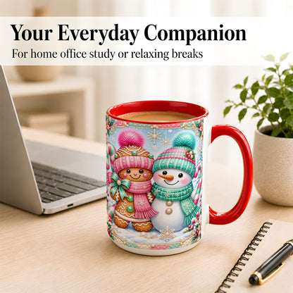 #pl[15oz|Red] Gingerbread Snowman Coffee Mug, Pastel Winter Mug, Ceramic Cup
