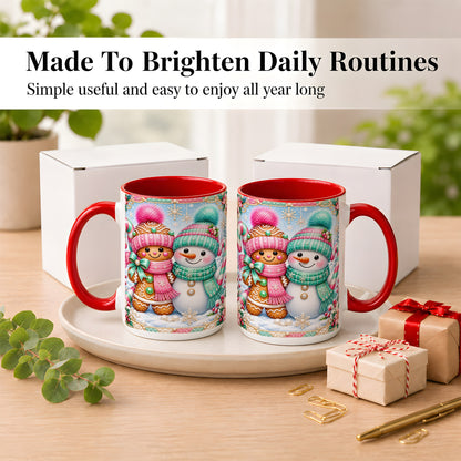 #pl[15oz|Red] Gingerbread Snowman Coffee Mug, Pastel Winter Mug, Ceramic Cup