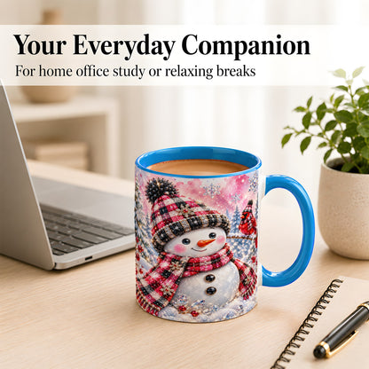 #pl[11oz|Blue] Jeweled Snowman Coffee Mug, Cardinal Plaid Winter Mug, Ceramic Cup
