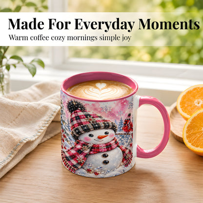 #pl[11oz|Pink] Jeweled Snowman Coffee Mug, Cardinal Plaid Winter Mug, Ceramic Cup