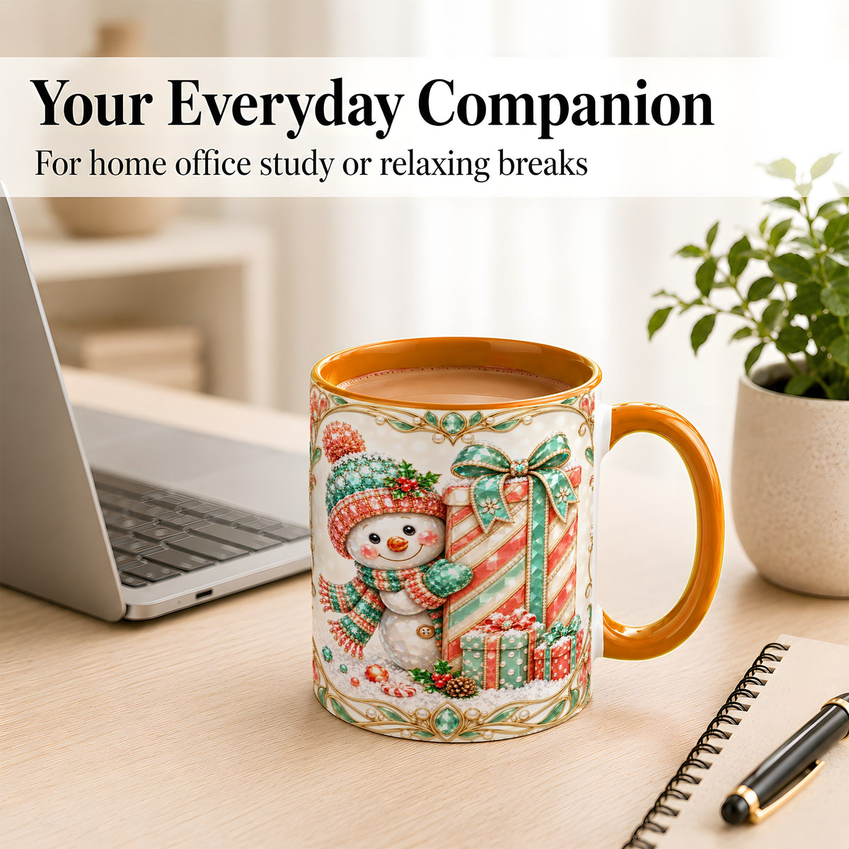 #pl[11oz|Orange] Gem Snowman Present Coffee Mug, Christmas Snowman Mug, Ceramic Cup