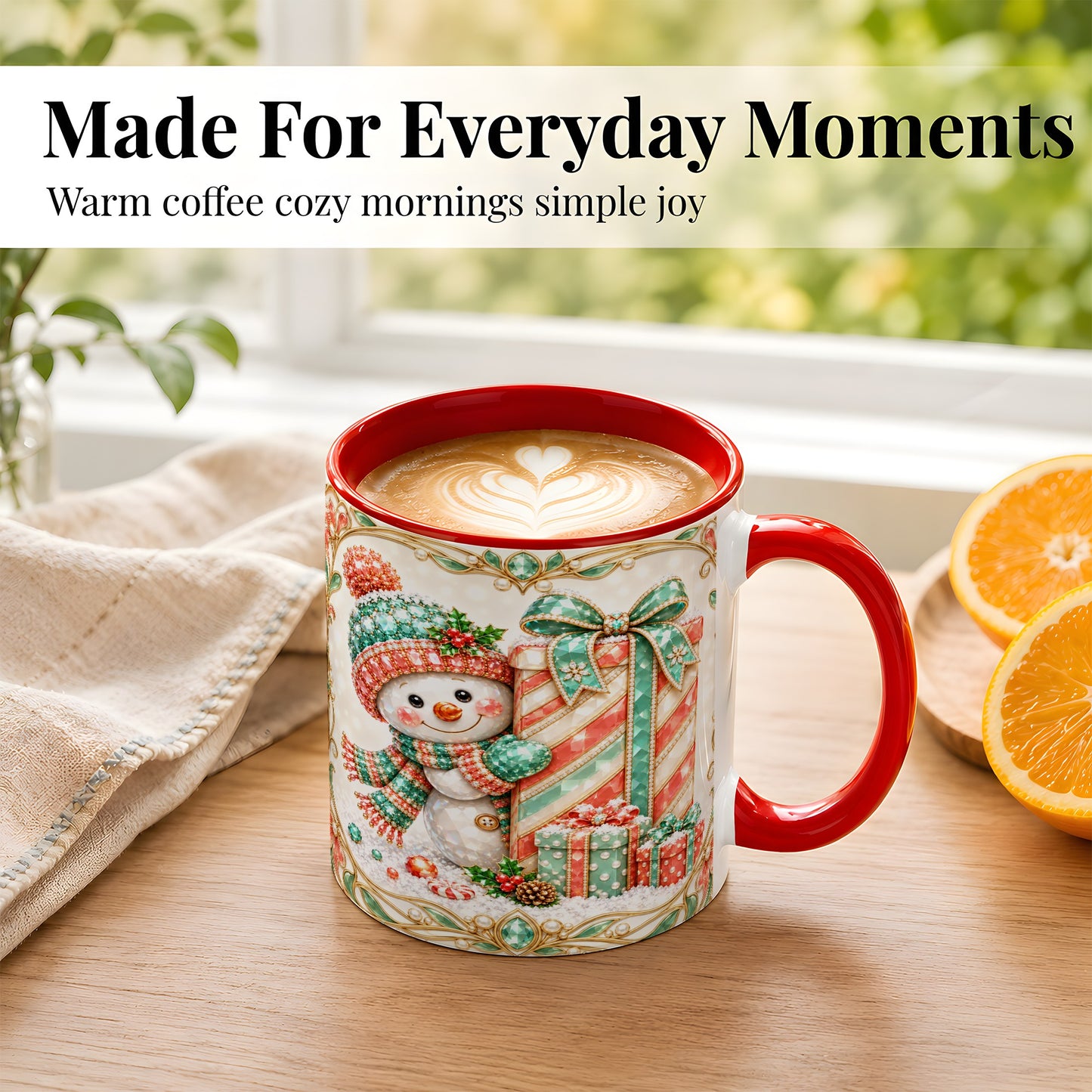 #pl[11oz|Red] Gem Snowman Present Coffee Mug, Christmas Snowman Mug, Ceramic Cup