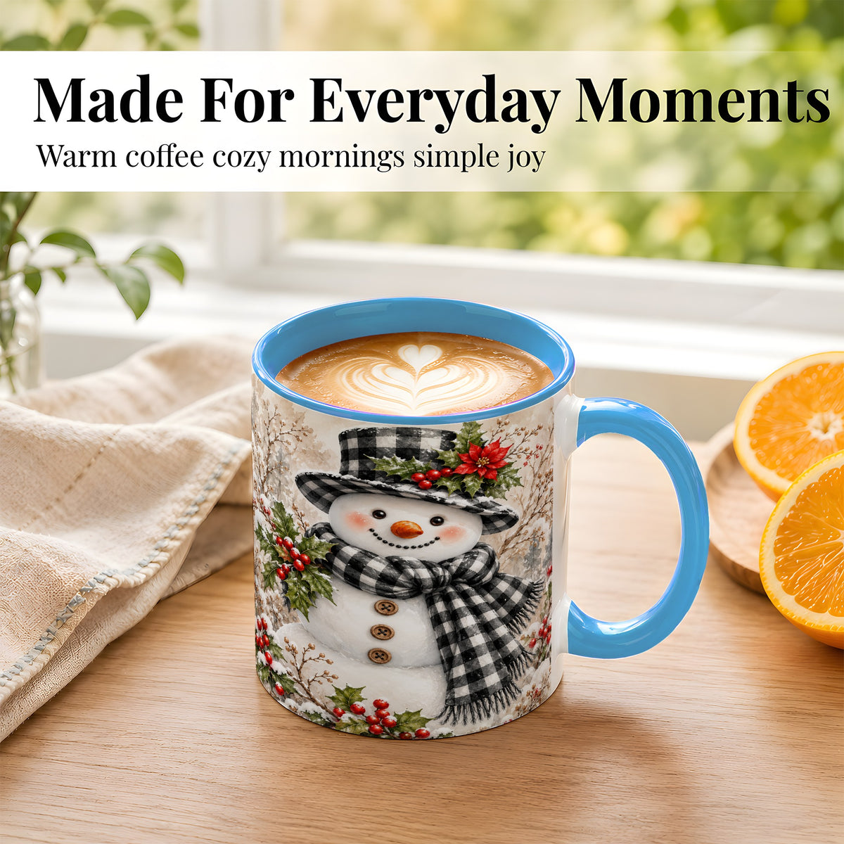 #pl[11oz|Blue] Plaid Snowman Coffee Mug, Farmhouse Christmas Mug, Ceramic Cup