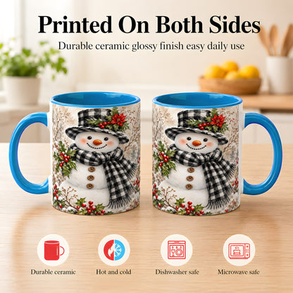 #pl[11oz|Blue] Plaid Snowman Coffee Mug, Farmhouse Christmas Mug, Ceramic Cup