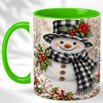 #pl[11oz|Green] Plaid Snowman Coffee Mug, Farmhouse Christmas Mug, Ceramic Cup