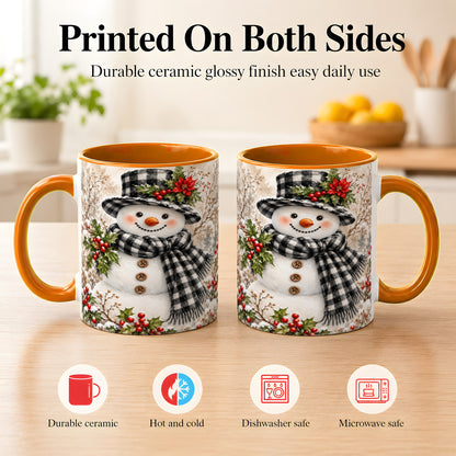 #pl[11oz|Orange] Plaid Snowman Coffee Mug, Farmhouse Christmas Mug, Ceramic Cup