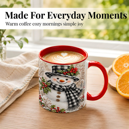 #pl[11oz|Red] Plaid Snowman Coffee Mug, Farmhouse Christmas Mug, Ceramic Cup