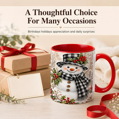 #pl[11oz|Red] Plaid Snowman Coffee Mug, Farmhouse Christmas Mug, Ceramic Cup