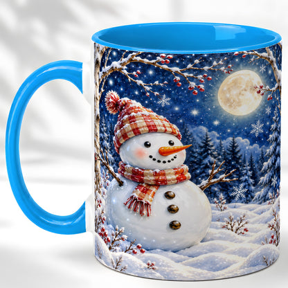 #pl[11oz|Blue] Moon Snowman Coffee Mug, Snowy Forest Winter Mug, Ceramic Cup