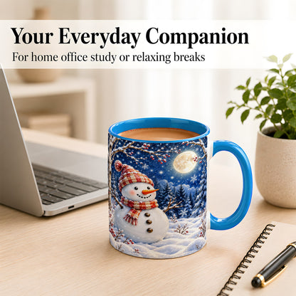 #pl[11oz|Blue] Moon Snowman Coffee Mug, Snowy Forest Winter Mug, Ceramic Cup
