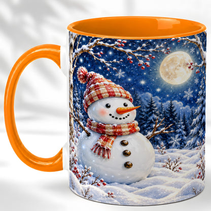 #pl[11oz|Orange] Moon Snowman Coffee Mug, Snowy Forest Winter Mug, Ceramic Cup