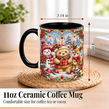 #pl[11oz|Black] Snowman Reindeer Coffee Mug, Teddy Bear Christmas Mug, Ceramic Cup