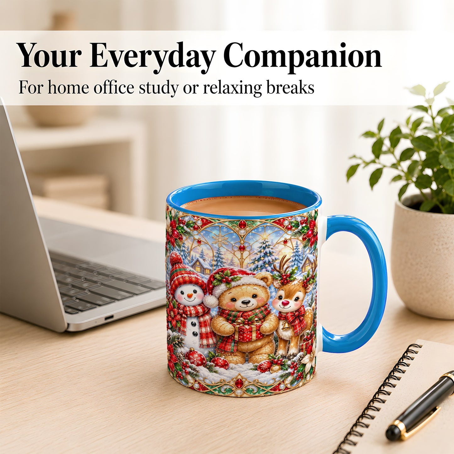 #pl[11oz|Blue] Snowman Reindeer Coffee Mug, Teddy Bear Christmas Mug, Ceramic Cup