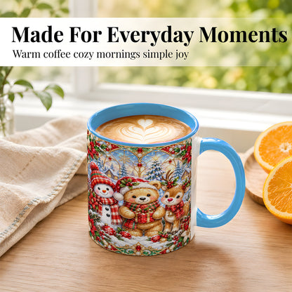 #pl[11oz|Blue] Snowman Reindeer Coffee Mug, Teddy Bear Christmas Mug, Ceramic Cup