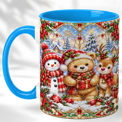 #pl[11oz|Blue] Snowman Reindeer Coffee Mug, Teddy Bear Christmas Mug, Ceramic Cup