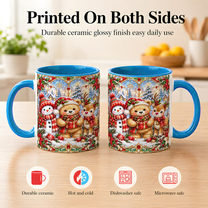 #pl[11oz|Blue] Snowman Reindeer Coffee Mug, Teddy Bear Christmas Mug, Ceramic Cup
