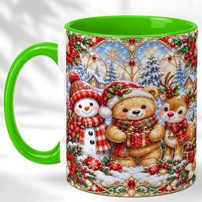 #pl[11oz|Green] Snowman Reindeer Coffee Mug, Teddy Bear Christmas Mug, Ceramic Cup