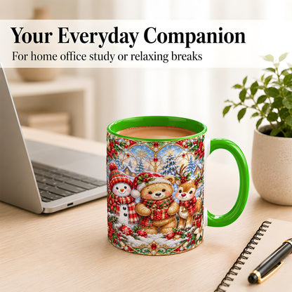 #pl[11oz|Green] Snowman Reindeer Coffee Mug, Teddy Bear Christmas Mug, Ceramic Cup