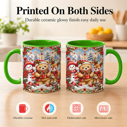 #pl[11oz|Green] Snowman Reindeer Coffee Mug, Teddy Bear Christmas Mug, Ceramic Cup