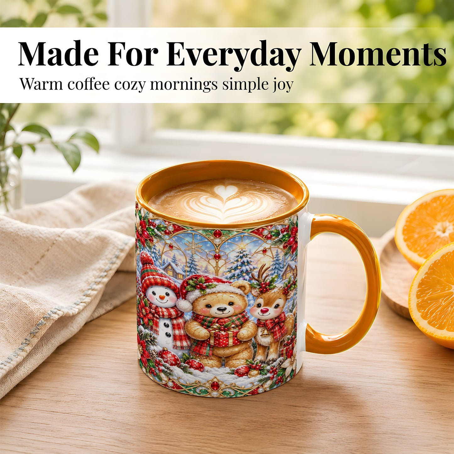 #pl[11oz|Orange] Snowman Reindeer Coffee Mug, Teddy Bear Christmas Mug, Ceramic Cup
