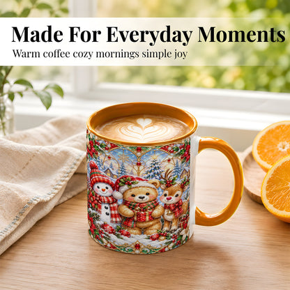 #pl[11oz|Orange] Snowman Reindeer Coffee Mug, Teddy Bear Christmas Mug, Ceramic Cup