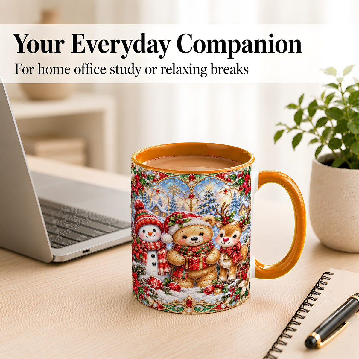 #pl[11oz|Orange] Snowman Reindeer Coffee Mug, Teddy Bear Christmas Mug, Ceramic Cup