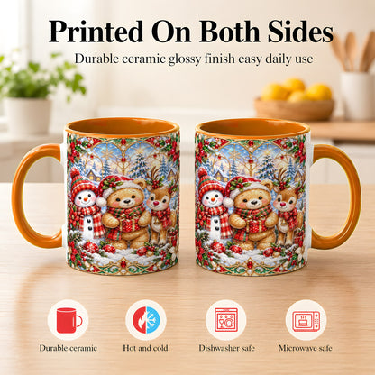 #pl[11oz|Orange] Snowman Reindeer Coffee Mug, Teddy Bear Christmas Mug, Ceramic Cup