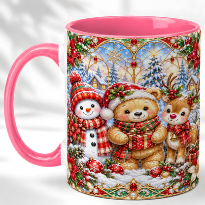 #pl[11oz|Pink] Snowman Reindeer Coffee Mug, Teddy Bear Christmas Mug, Ceramic Cup