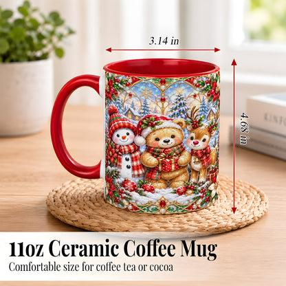 #pl[11oz|Red] Snowman Reindeer Coffee Mug, Teddy Bear Christmas Mug, Ceramic Cup