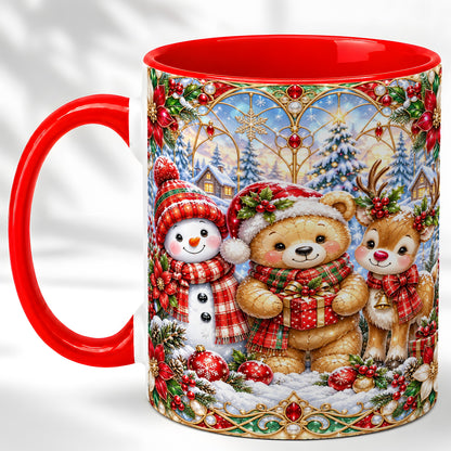 Snowman Reindeer Coffee Mug, Teddy Bear Christmas Mug, Ceramic Cup