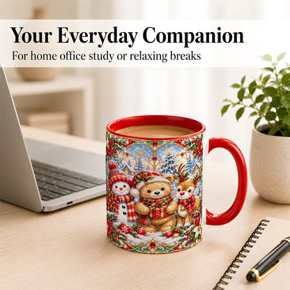 #pl[11oz|Red] Snowman Reindeer Coffee Mug, Teddy Bear Christmas Mug, Ceramic Cup
