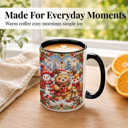 #pl[15oz|Black] Snowman Reindeer Coffee Mug, Teddy Bear Christmas Mug, Ceramic Cup