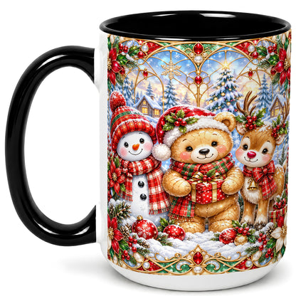 #pl[15oz|Black] Snowman Reindeer Coffee Mug, Teddy Bear Christmas Mug, Ceramic Cup