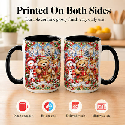 #pl[15oz|Black] Snowman Reindeer Coffee Mug, Teddy Bear Christmas Mug, Ceramic Cup