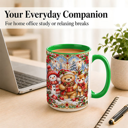 #pl[15oz|Green] Snowman Reindeer Coffee Mug, Teddy Bear Christmas Mug, Ceramic Cup