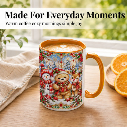 #pl[15oz|Orange] Snowman Reindeer Coffee Mug, Teddy Bear Christmas Mug, Ceramic Cup