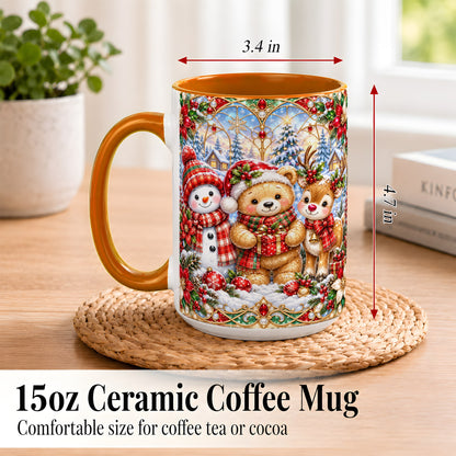 #pl[15oz|Orange] Snowman Reindeer Coffee Mug, Teddy Bear Christmas Mug, Ceramic Cup