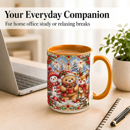 #pl[15oz|Orange] Snowman Reindeer Coffee Mug, Teddy Bear Christmas Mug, Ceramic Cup