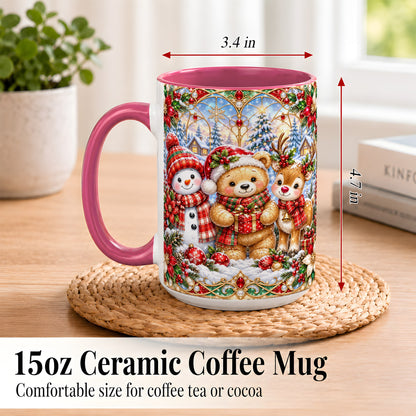 #pl[15oz|Pink] Snowman Reindeer Coffee Mug, Teddy Bear Christmas Mug, Ceramic Cup