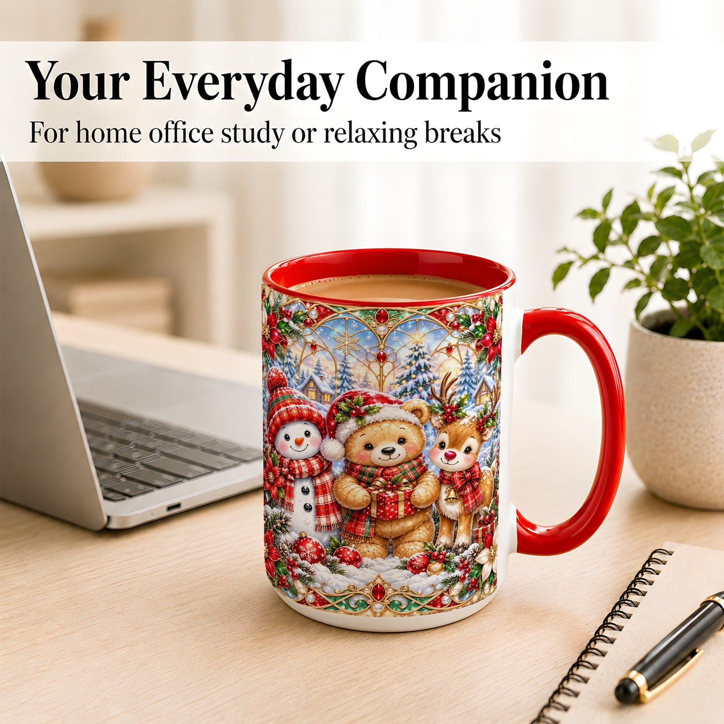 #pl[15oz|Red] Snowman Reindeer Coffee Mug, Teddy Bear Christmas Mug, Ceramic Cup