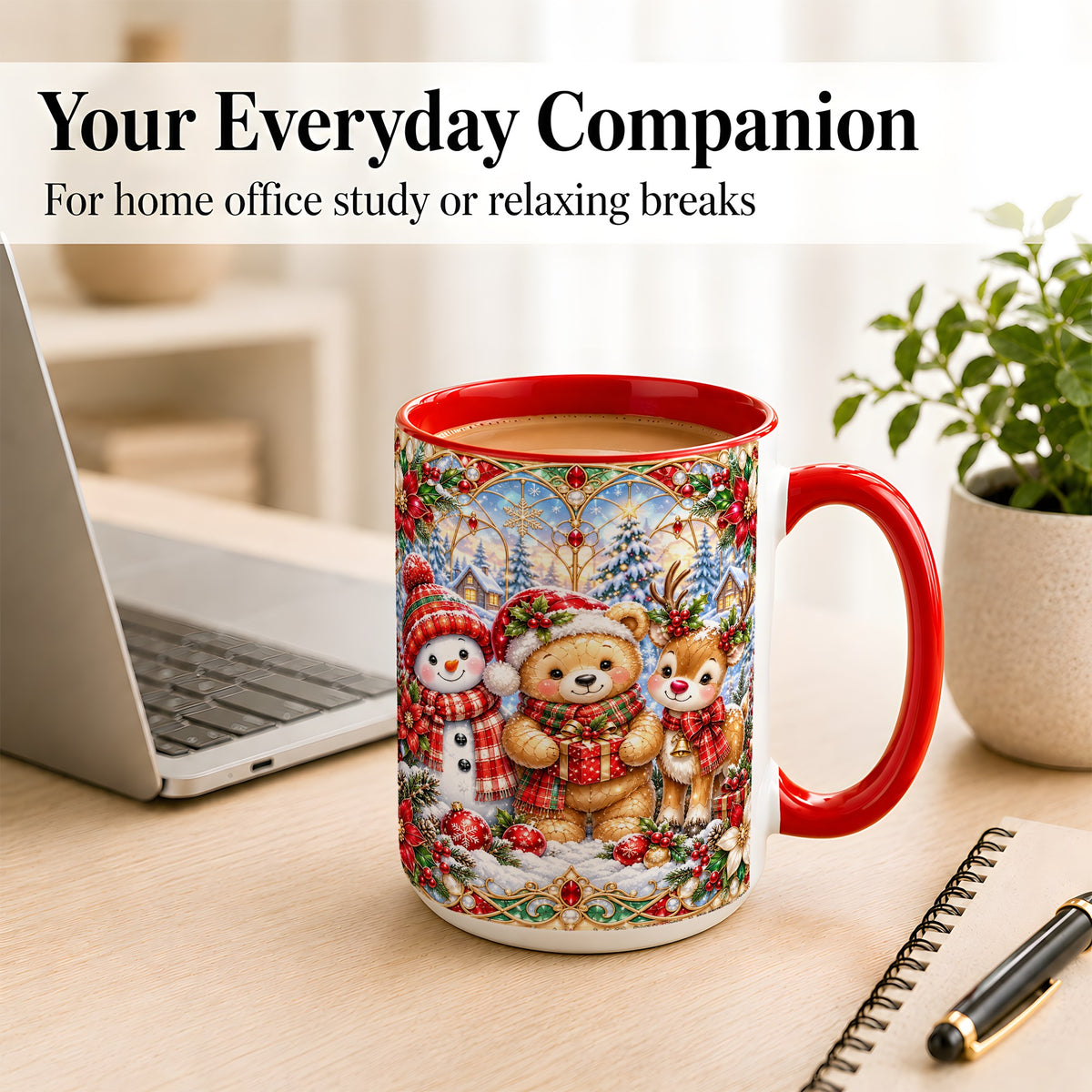 #pl[15oz|Red] Snowman Reindeer Coffee Mug, Teddy Bear Christmas Mug, Ceramic Cup