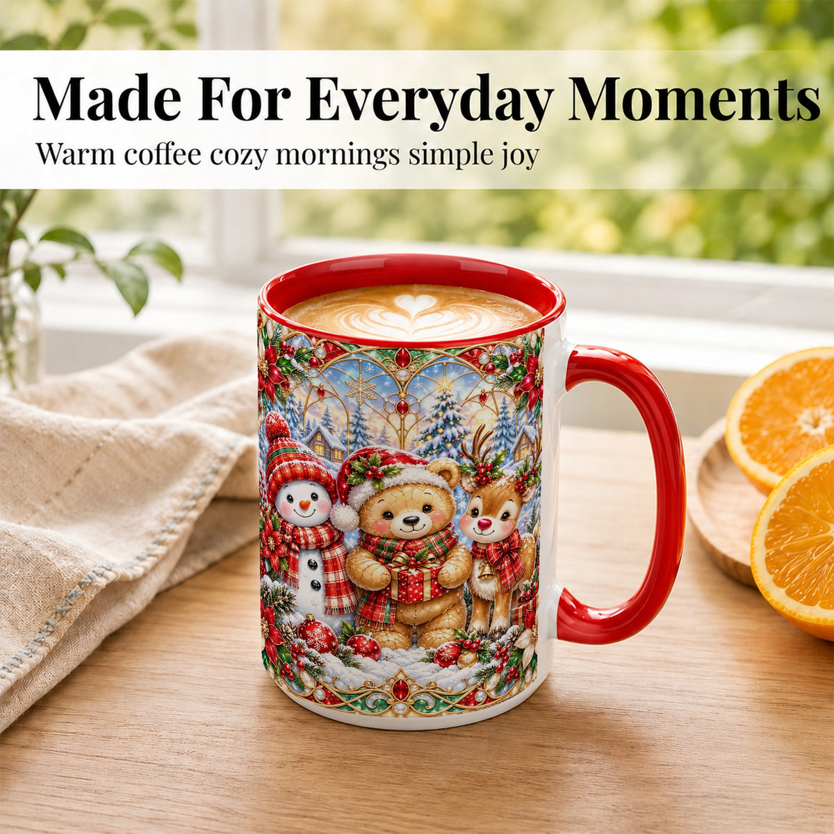 #pl[15oz|Red] Snowman Reindeer Coffee Mug, Teddy Bear Christmas Mug, Ceramic Cup