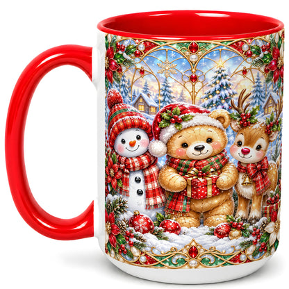 #pl[15oz|Red] Snowman Reindeer Coffee Mug, Teddy Bear Christmas Mug, Ceramic Cup