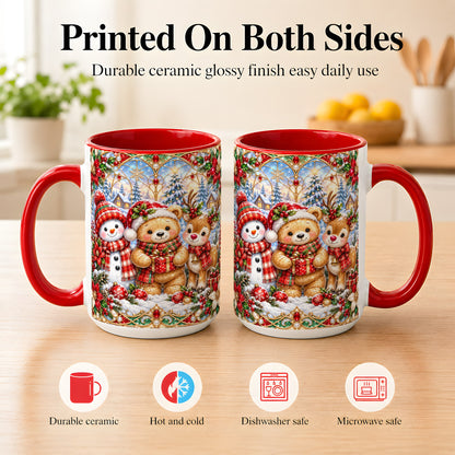 #pl[15oz|Red] Snowman Reindeer Coffee Mug, Teddy Bear Christmas Mug, Ceramic Cup